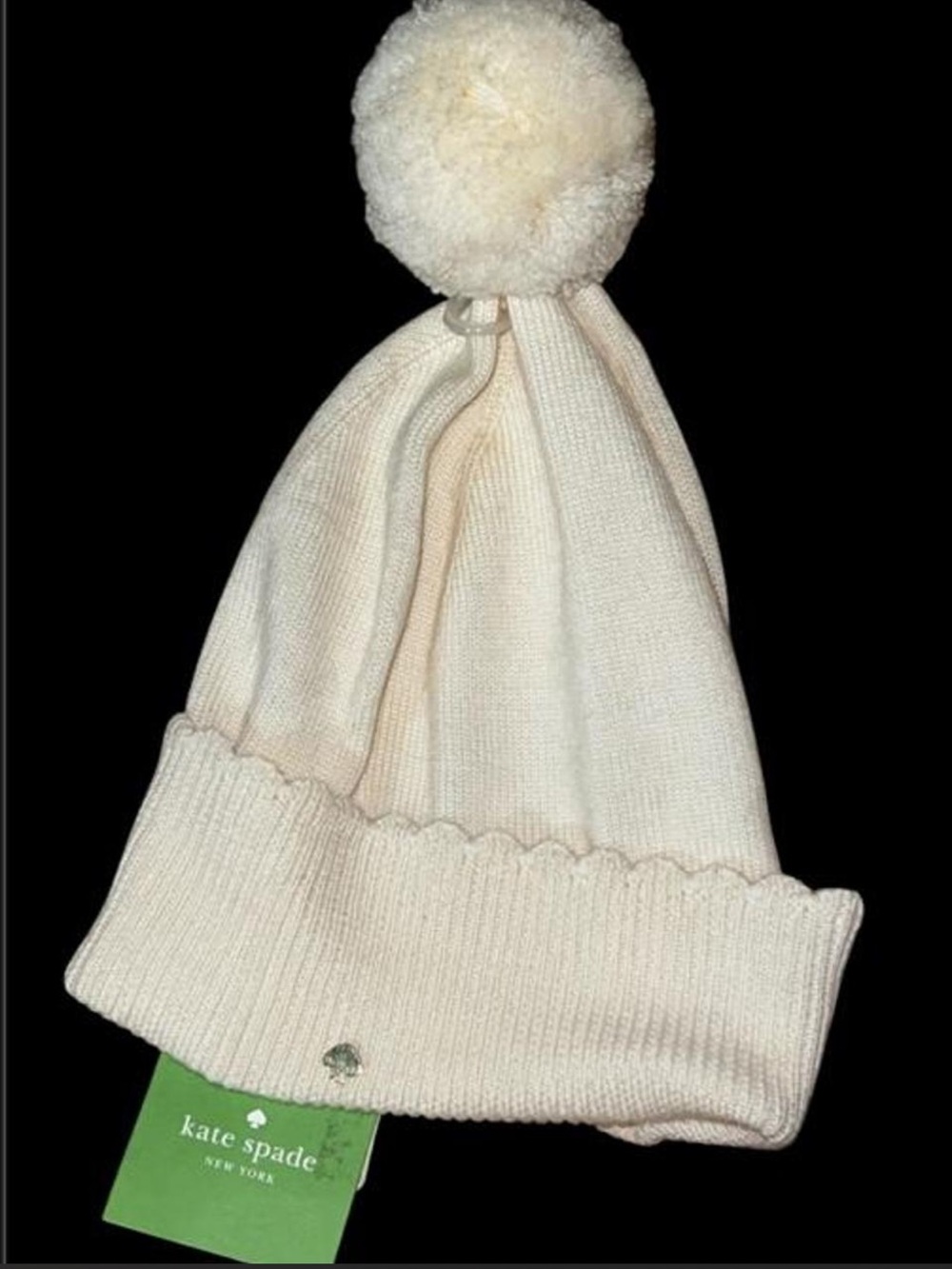 NWT kate spade cream knit pom beanie hat
